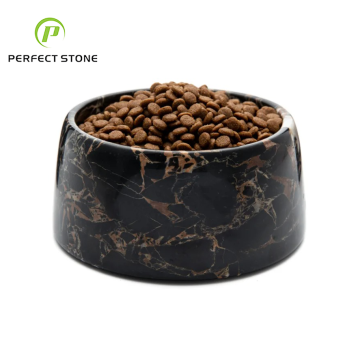 Modern Black Marble Luxury Pet Bowl with Polished Finish