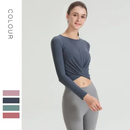 Fashion sports slim long-sleeved T-shirt solid color women sport top