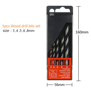 SUBORUI 5PCS Carbon Steel Brad Point Drill Bit Set - 6mm for Woodworking