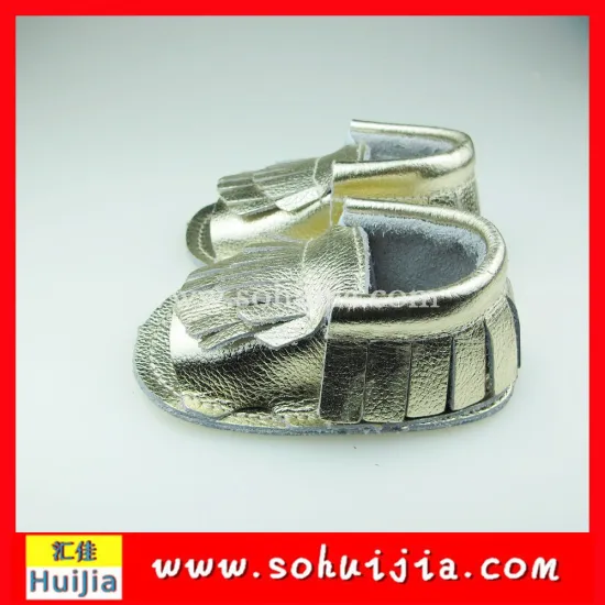 Wholesale shoes factory cheap cost gold tassels moccasins cow leather beautiful baby shoes