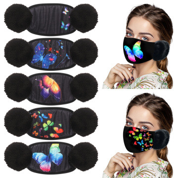 Fashion Butterfly Printing Women Earmuffs Winter Warm Fluffy Ear-cap Soft Plush Ear Protectors Outdoor Keep Ear Warm Earflap