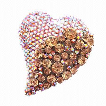 Heart-shape rhinestone brooch, nickel- and lead-free