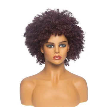 Aishili wholesale heat resistant short fluffy Afro kinky curly fibre synthetic hair wig for black women