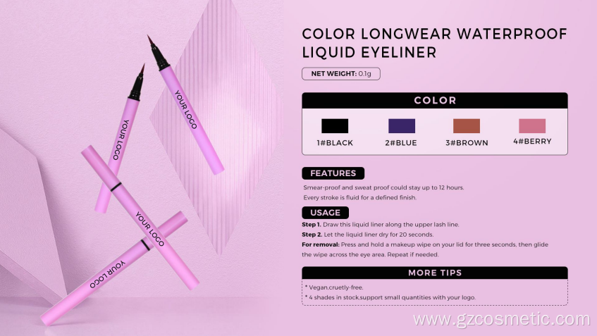 Pink Liquid Eyeliner Pen Eyeliner Makeup Brown Blue Black Colors Waterproof Customization Pink Liquid Eyeliner Pencil