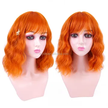 AliLeader Cute Fashion Colorful Wavy Wig Short Bob Wigs With Air Bangs Shoulder Length Synthetic Halloween Cosplay Wig For Women