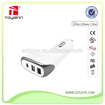 China manufacturer 4.8a 3 usb car charger type c car charger with 2usb