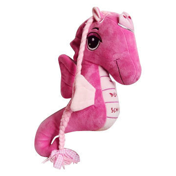 Plush rose-carmine hippo with light pink braid, customized designs are accepted