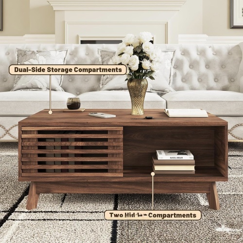 Rectangular Fluted Coffee Table with Lift Top