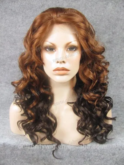 Highlight brown with black hair wig synthetic lace front wig for hair