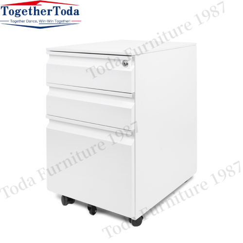 Movable three-drawer metal file cabinet with handle