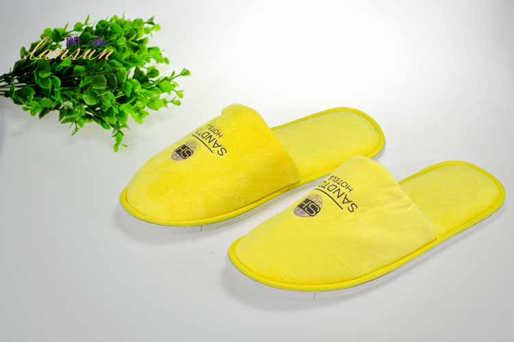 Yellow Cotton Velour Slipper Offset Printing Slipper