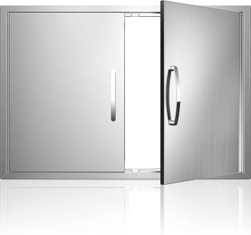 Hyxion BBQ Access Door 30" W x 21" H  Stainless Steel Double Door with 2 Handles for BBQ Island Grilling Station Outdoor Cabinet