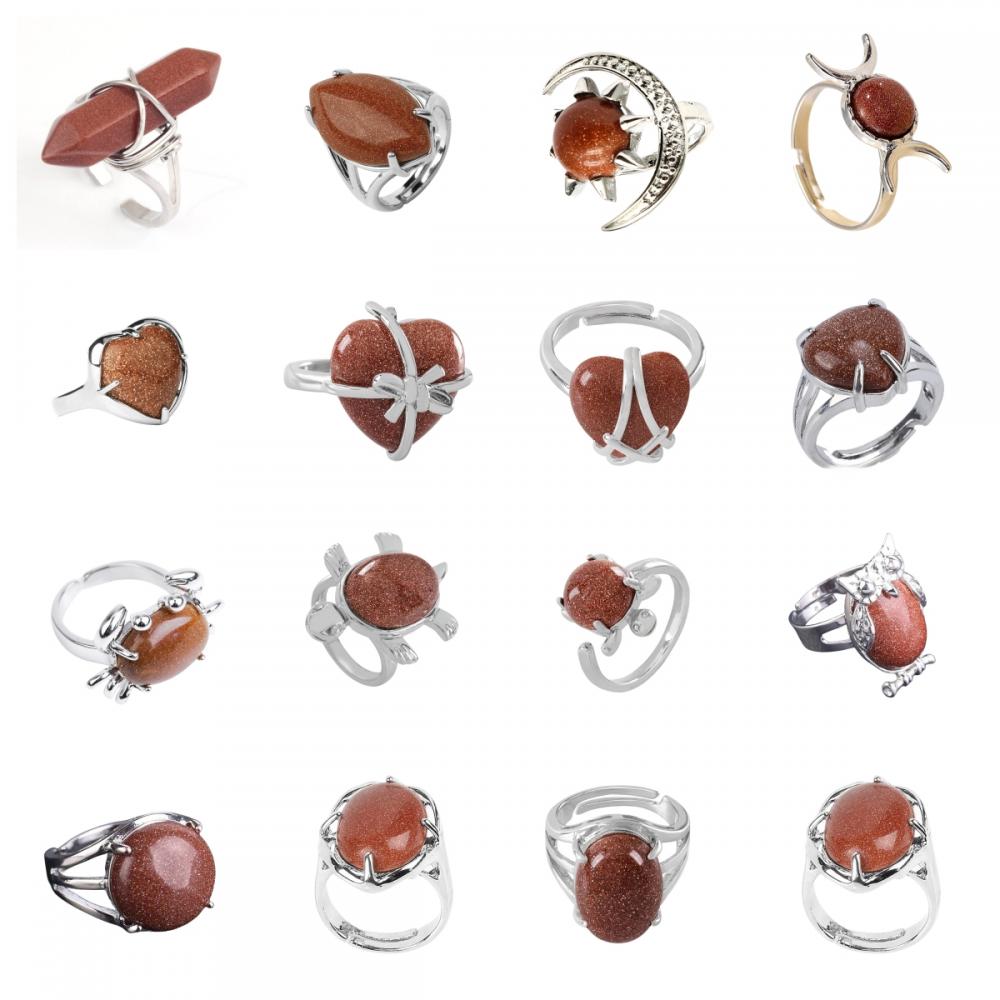 Assortiment de perles Goldstone Red Anneaux de forme de chouette pour femmes anneaux de coeur en pierre dorée pour les filles Anneau ajusté de mariage ajusté