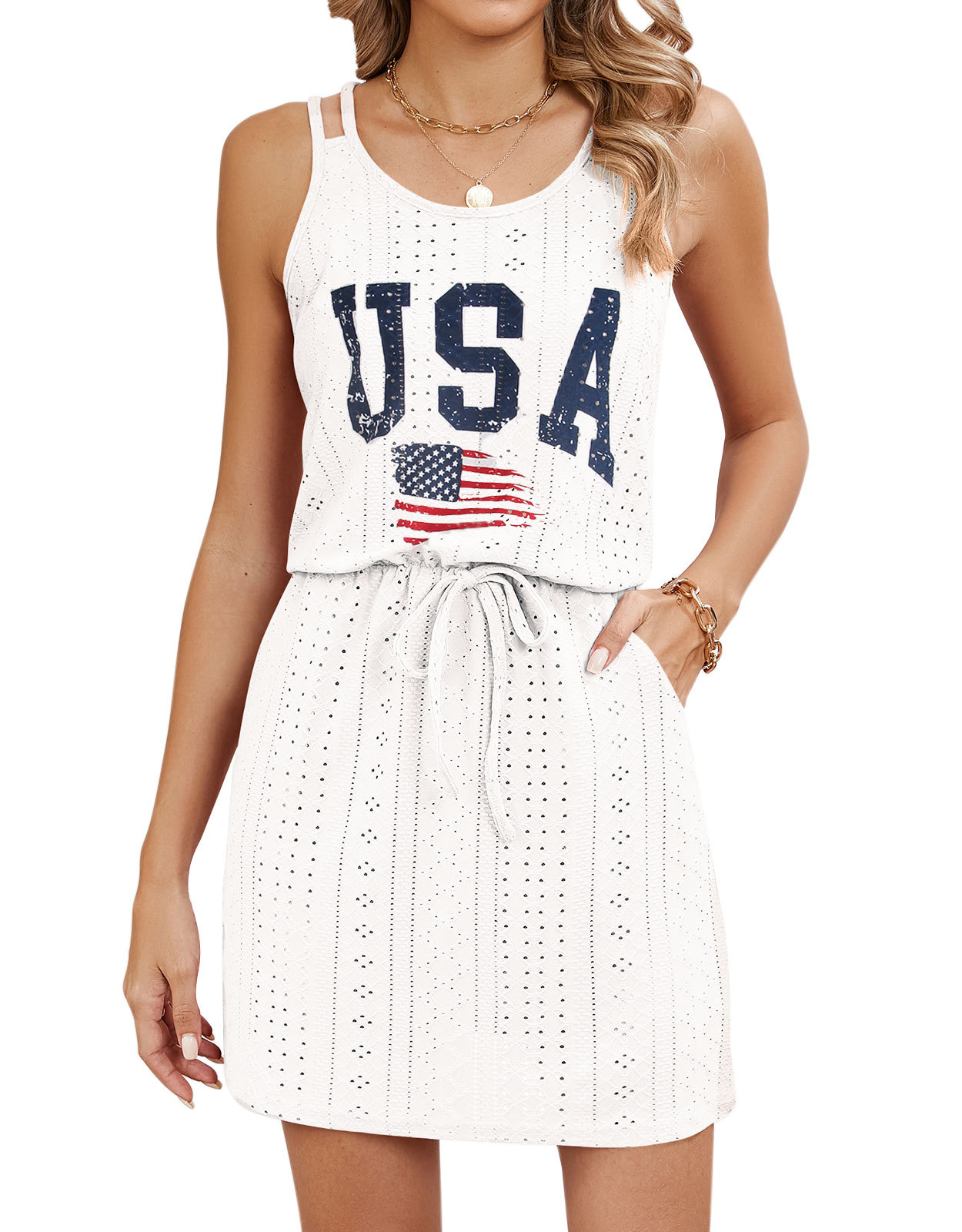 Summer white print elegant party dress demure dress