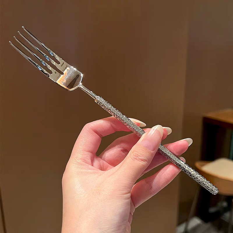 Stainless Steel Hammered Hex Handle Salad Fork