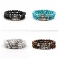 2PCS Gemstone Buddha Head Bracelet for women Men