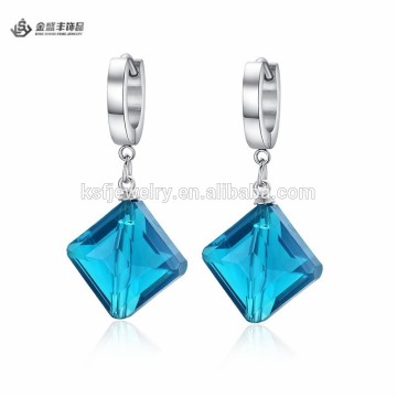 Fashion Stainless Steel Bold Earrings with Blue Stone Jewellery Made in China