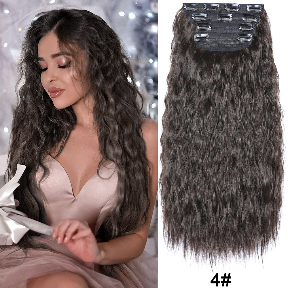 New Arrival Soft Fluffy 4pcs/set 20inch Corn Wave Clip in Synthetic Hair Extension Double Weft Thick Hairpieces for Women