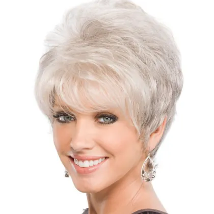 best-selling  synthetic  gray short straight  hair wig forEuropean and American  middle aged and elderly people