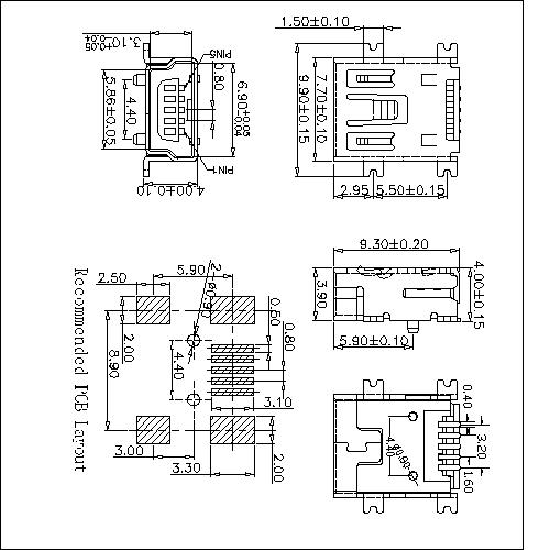 NUFM05 5 Mini USB 5P Receptacle SMT B Type 