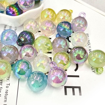 2023 Trendy UV Plated Color DIY Round Luminous Pendant Beads with Glitter Powder and Hanging Hole Charms for Jewelry Making Accessory Kit