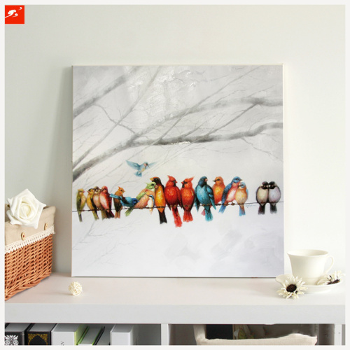 Colorful Birds Oil Painting with Frame for Decoration
