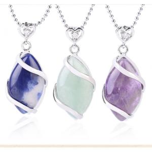 Silver Wrapped Oval Gemstone Pendant Necklace for women