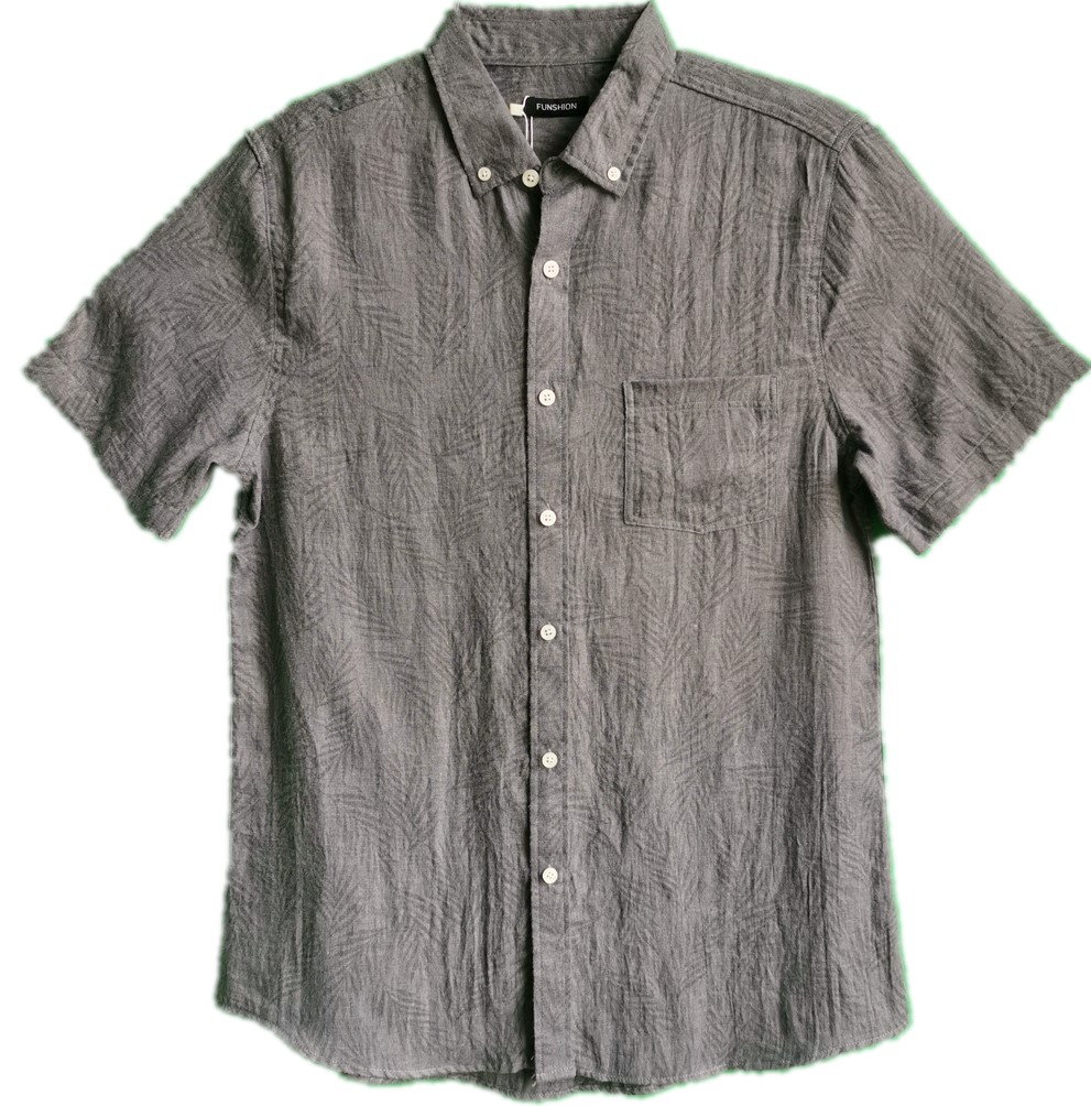 Men Causal Cotton Crepe Grass Print Shirt Mature