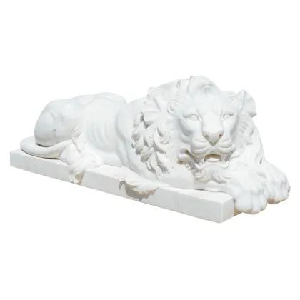 Luxury White Marble Lion Statue Royal Guardian Sculpture