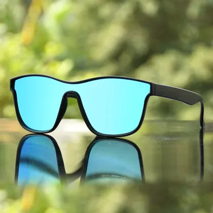 Custom Printed Cheap Black and Blue Mirror Polarized Sunglasses