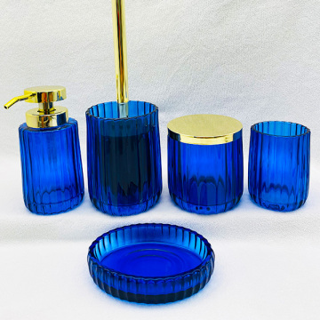 Customized Royal Blue Bathing Set Glass Bottle
