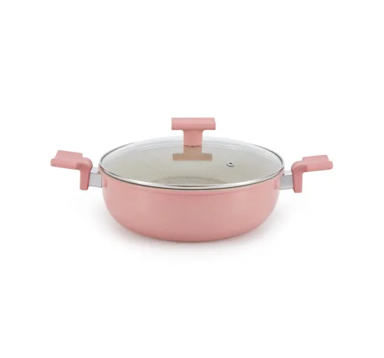 Pressed Aluminum Casserole 24cm with Glass Lid and Non-Stick Coating