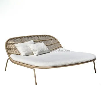 Outdoor Aluminium Rope Sun Bed Double Chaise Lounge with Cushions