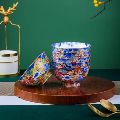High-End Jingdezhen Imperial Porcelain Gift Bowl Set with Enamel Flower Design