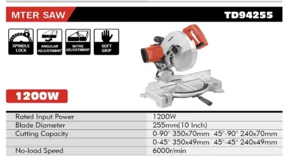 Tiedao Professional Factory Price 255mm 2200W Sliding Compound Corded Miter Saw for Aluminium Cutting