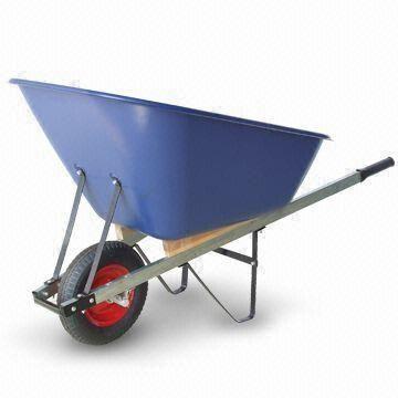 Wheel Barrow with Galvanized Undercarriage and Wooden Wedges for Load Strength