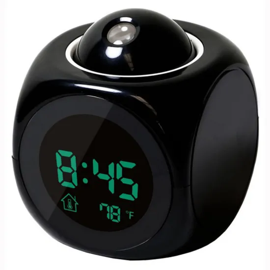 With Digital Alarm Clock Voice Lamp Temperature Time Night Light Projection On Wall Ceiling