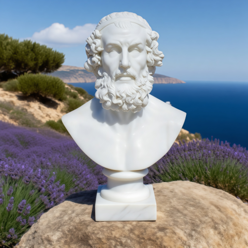 Greek Marble Bust with Ancient Script Handmade Museum