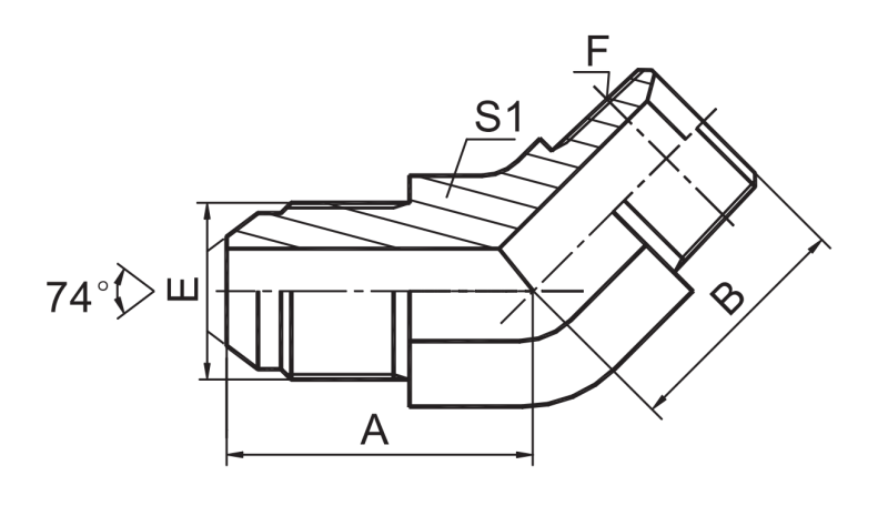 45 Elbow Metric Male 74 Cone Npt Male Hydraulic Adapters Drawing