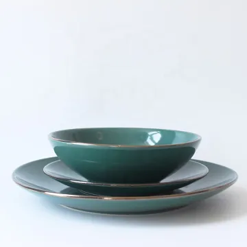 Wholesale Customized Color Glazed Dinnerware With Gold Rim
