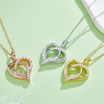 S925 Sterling Silver VVS Moissanite Heart Pendant Necklace for Women - Wedding Party Jewelry