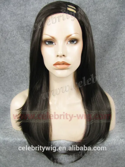 Long straight light black synthetic u part wig in new fashion trend