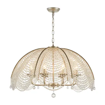 Luxury Silver Brass Metal Chandelier with LED Crystal Beads for Living Room and Bedroom