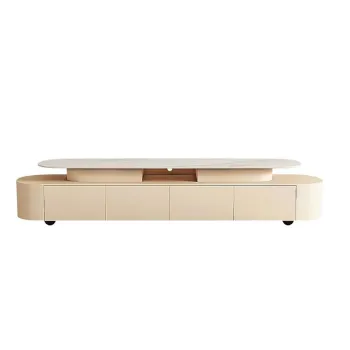 Modern Minimalist Cream TV Cabinet and Tea Table Combination for Simple Living Room Furniture