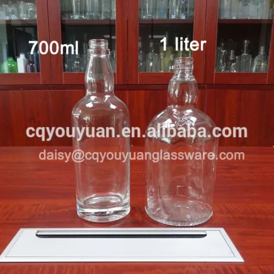 Thin-wall classic shape embossed clear glass bottle 1l for sale