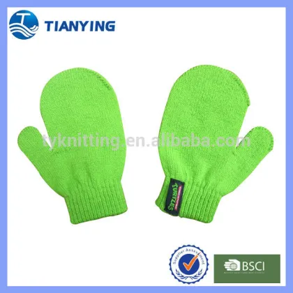 children cheap knitted green mitten gloves