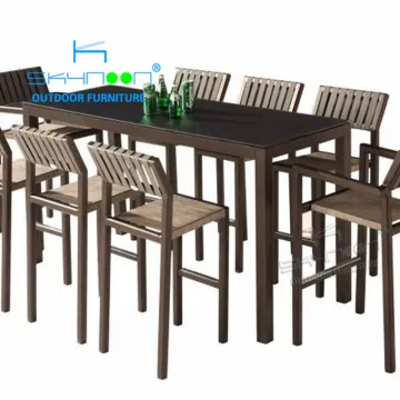 Modern Patio Bar Set - Outdoor Chair and Table Set with Rope Chairs and Garden Bar Stools