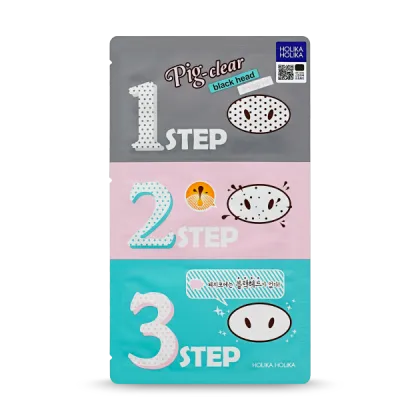 Holika Holika 3-Step Korean Face Skin Care Kit: Natural AHA, Pig Clear Black Head Remover, Honey Gold Nose Peel Off Pack & Mask