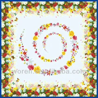 Flower Digital Printed Silk Hanky Small Size from Direct Scarf Manufacturer