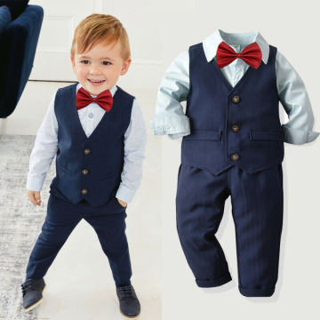 4pcs Kids Baby Clothes Boys Sets Solid Shirts Tops+Vest+Pants Wedding Tuxedo Formal Dressy Suit